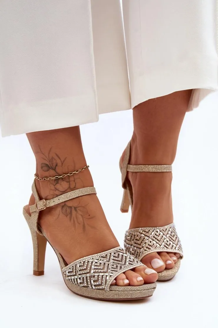 Online D&A Zdobione Sandały Na Obcasie MR1038-44 Złote Złoty