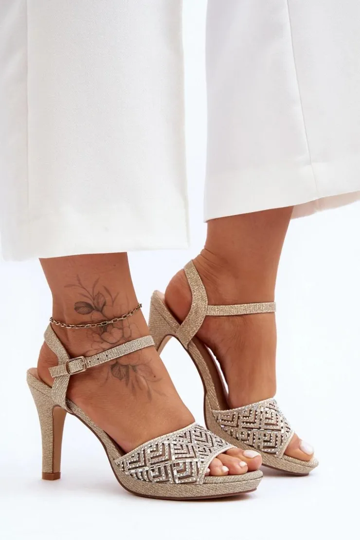 Online D&A Zdobione Sandały Na Obcasie MR1038-44 Złote Złoty