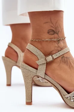 Online D&A Zdobione Sandały Na Obcasie MR1038-44 Złote Złoty