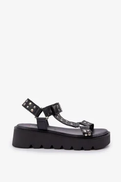 Damskie Boto Zdobione Sandały Na Platformie Czarne Tatellia