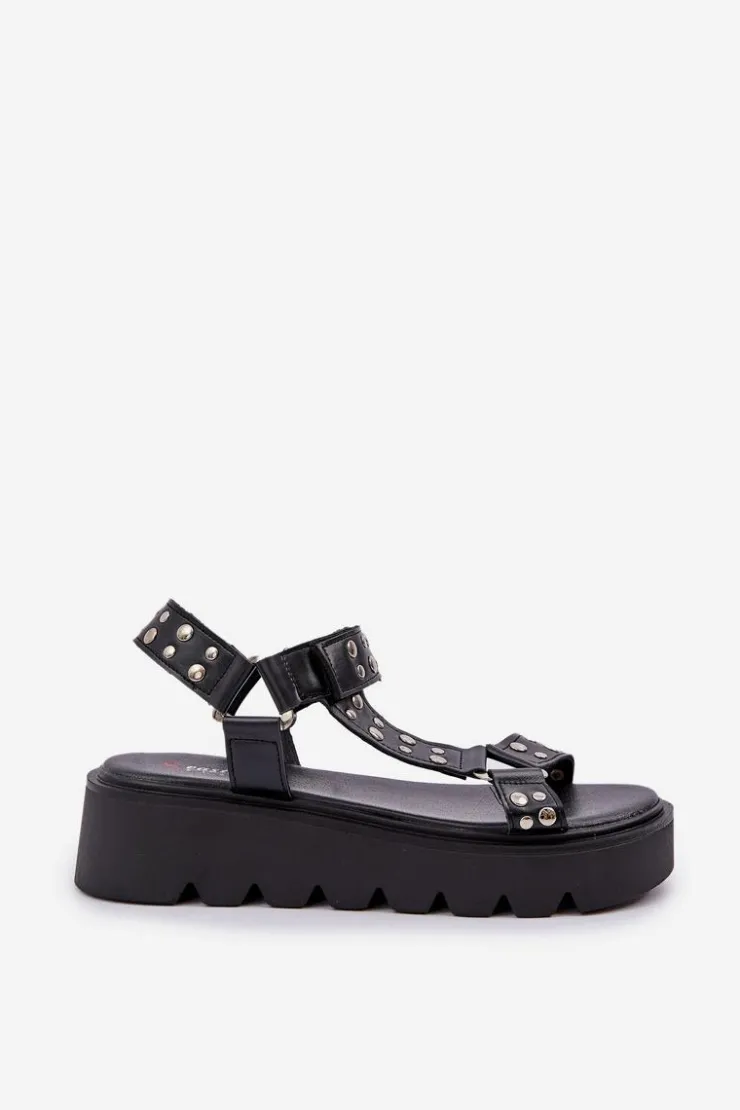 Damskie Boto Zdobione Sandały Na Platformie Czarne Tatellia