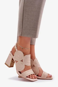 Boto Sandały Na Słupku|Sandały Z Cholewką*Zdobione Sandały Na Słupku Beżowe Delariona