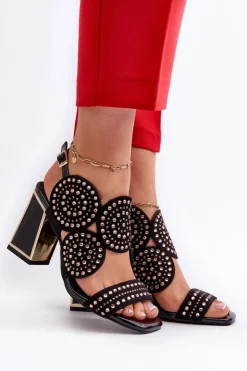Damskie buty S.Barski Sandały Na Obcasie*Zdobione Sandały Na Słupku D&A CR026 Czarne