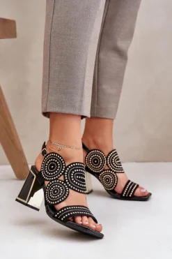 Boto Sandały Na Obcasie*Zdobione Sandały Na Słupku Czarne Delariona