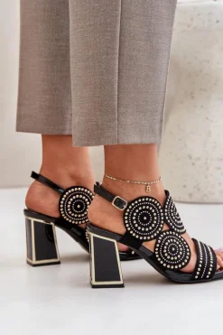 Boto Sandały Na Obcasie*Zdobione Sandały Na Słupku Czarne Delariona