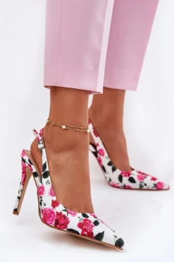 Clearance Boto Zdobione Sandały Na Szpilce W Róże Białe Vevessa