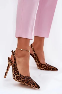 Boto Sandały Na Obcasie*Zdobione Sandały Na Szpilce Panterka Brązowe Kemonia Brązowy