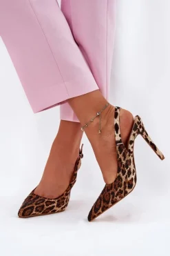 Boto Sandały Na Obcasie*Zdobione Sandały Na Szpilce Panterka Brązowe Kemonia Brązowy