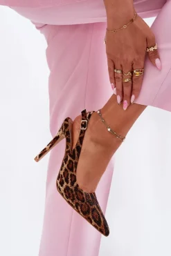 Boto Sandały Na Obcasie*Zdobione Sandały Na Szpilce Panterka Brązowe Kemonia Brązowy