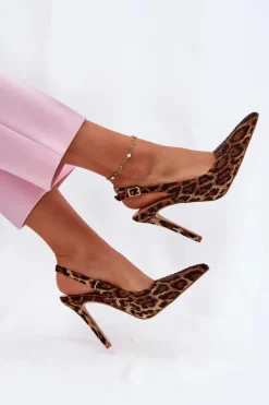 Boto Sandały Na Obcasie*Zdobione Sandały Na Szpilce Panterka Brązowe Kemonia Brązowy