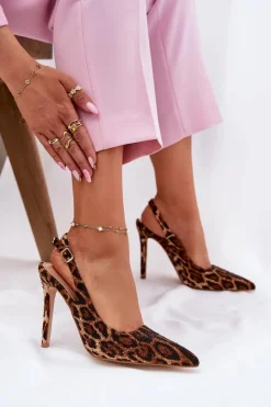 Boto Sandały Na Obcasie*Zdobione Sandały Na Szpilce Panterka Brązowe Kemonia Brązowy