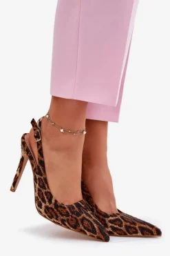 Boto Sandały Na Obcasie*Zdobione Sandały Na Szpilce Panterka Brązowe Kemonia Brązowy