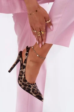 Damskie Boto Zdobione Sandały Na Szpilce Panterka Beżowo-Czarne Kemonia