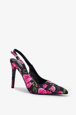 Discount Boto Zdobione Sandały Na Szpilce W Róże Czarne Vevessa Czarny