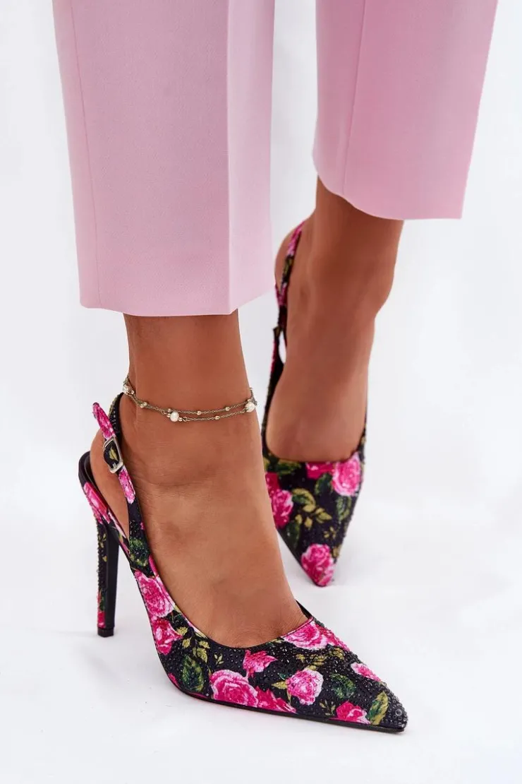 Discount Boto Zdobione Sandały Na Szpilce W Róże Czarne Vevessa Czarny