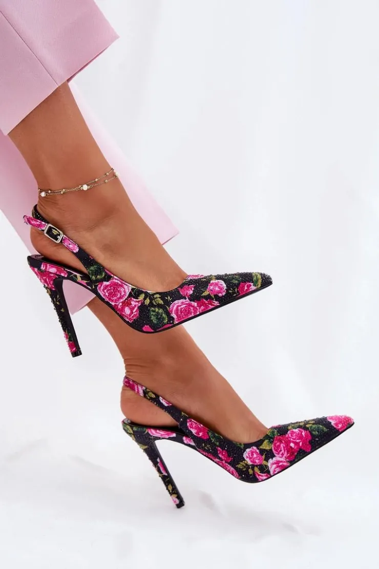 Discount Boto Zdobione Sandały Na Szpilce W Róże Czarne Vevessa Czarny