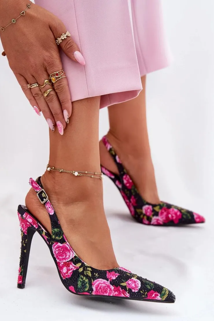 Discount Boto Zdobione Sandały Na Szpilce W Róże Czarne Vevessa Czarny