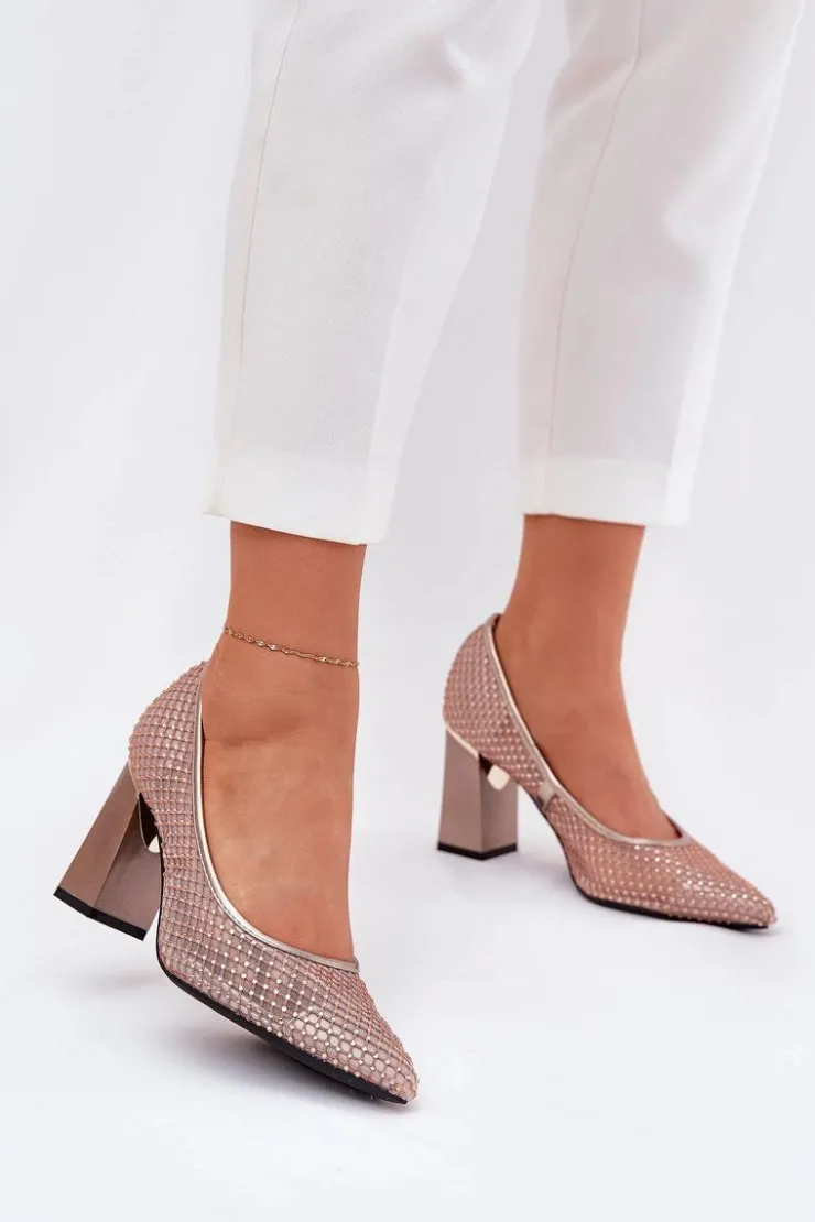 Buty damskie Vinceza Czółenka Na Słupku|Czółenka Klasyczne*Zdobione Siateczkowe Czółenka Na Słupku Vinceza 62211 Beżowe Beżowy