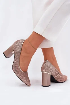 Buty damskie Vinceza Czółenka Na Słupku|Czółenka Klasyczne*Zdobione Siateczkowe Czółenka Na Słupku Vinceza 62211 Beżowe Beżowy