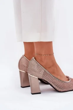 Buty damskie Vinceza Czółenka Na Słupku|Czółenka Klasyczne*Zdobione Siateczkowe Czółenka Na Słupku Vinceza 62211 Beżowe Beżowy