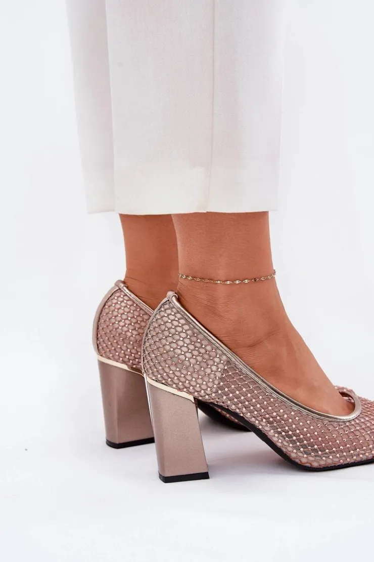 Buty damskie Vinceza Czółenka Na Słupku|Czółenka Klasyczne*Zdobione Siateczkowe Czółenka Na Słupku Vinceza 62211 Beżowe Beżowy