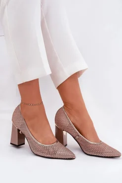 Buty damskie Vinceza Czółenka Na Słupku|Czółenka Klasyczne*Zdobione Siateczkowe Czółenka Na Słupku Vinceza 62211 Beżowe Beżowy