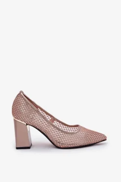 Buty damskie Vinceza Czółenka Na Słupku|Czółenka Klasyczne*Zdobione Siateczkowe Czółenka Na Słupku Vinceza 62211 Beżowe Beżowy