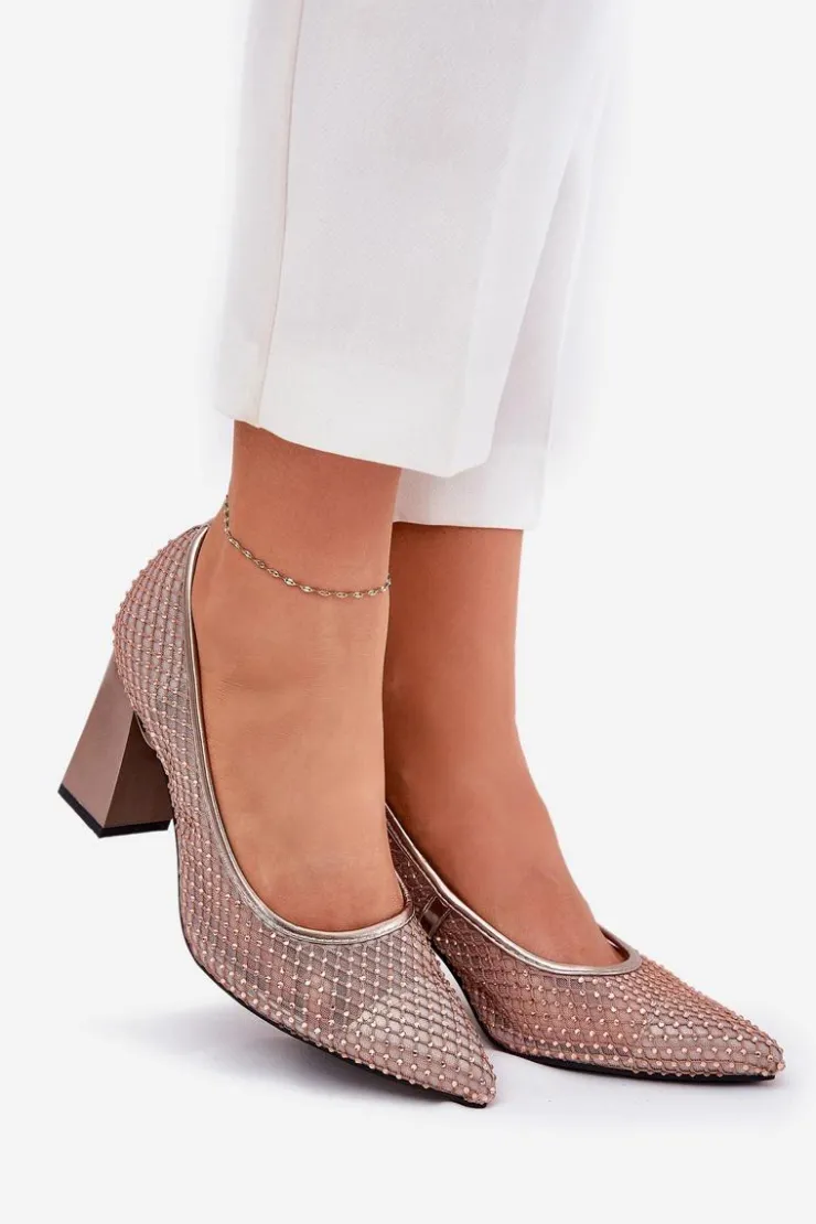 Buty damskie Vinceza Czółenka Na Słupku|Czółenka Klasyczne*Zdobione Siateczkowe Czółenka Na Słupku Vinceza 62211 Beżowe Beżowy