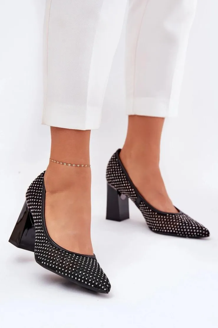 Clearance Buty damskie Vinceza Zdobione Siateczkowe Czółenka Na Słupku Vinceza 62211 Czarne Czarny