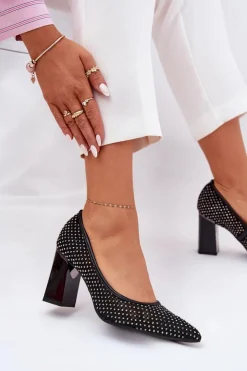 Clearance Buty damskie Vinceza Zdobione Siateczkowe Czółenka Na Słupku Vinceza 62211 Czarne Czarny