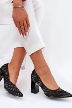 Clearance Buty damskie Vinceza Zdobione Siateczkowe Czółenka Na Słupku Vinceza 62211 Czarne Czarny