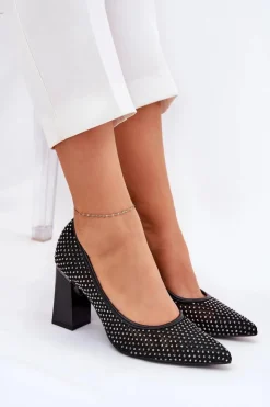 Clearance Buty damskie Vinceza Zdobione Siateczkowe Czółenka Na Słupku Vinceza 62211 Czarne Czarny