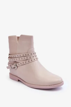 Boto Czarne Botki|Brązowe I Beżowe Botki*Zdobione Skórzane Botki Damskie Na Płaskim Obcasie Beżowe Adkrana