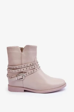 Boto Czarne Botki|Brązowe I Beżowe Botki*Zdobione Skórzane Botki Damskie Na Płaskim Obcasie Beżowe Adkrana