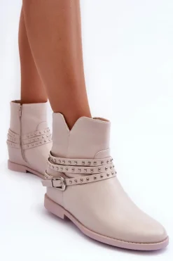 Boto Czarne Botki|Brązowe I Beżowe Botki*Zdobione Skórzane Botki Damskie Na Płaskim Obcasie Beżowe Adkrana