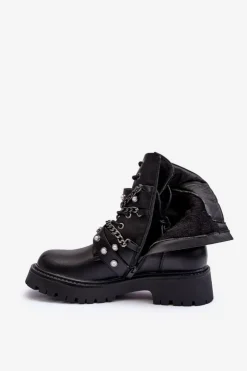 New Boto Zdobione Skórzane Damskie Botki Workery Czarne Sibenna