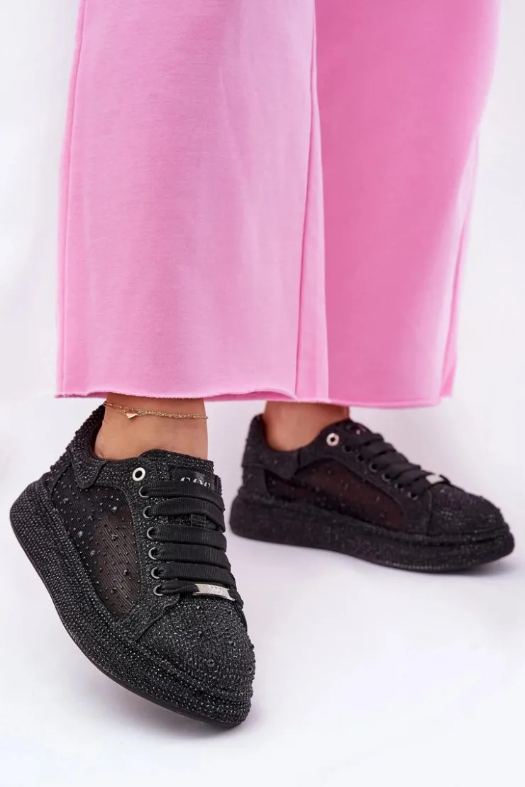 Damskie GOE Zdobione Sneakersy Na Platformie NN2N4021 Czarne