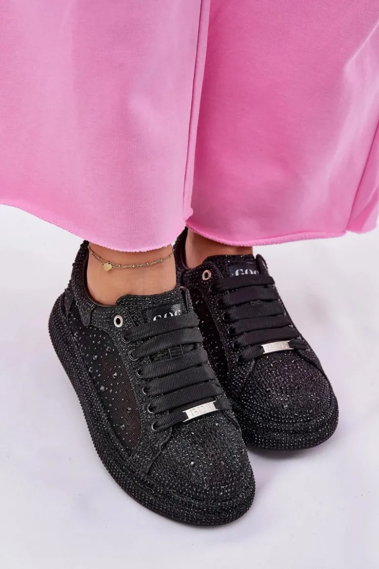 Damskie GOE Zdobione Sneakersy Na Platformie NN2N4021 Czarne