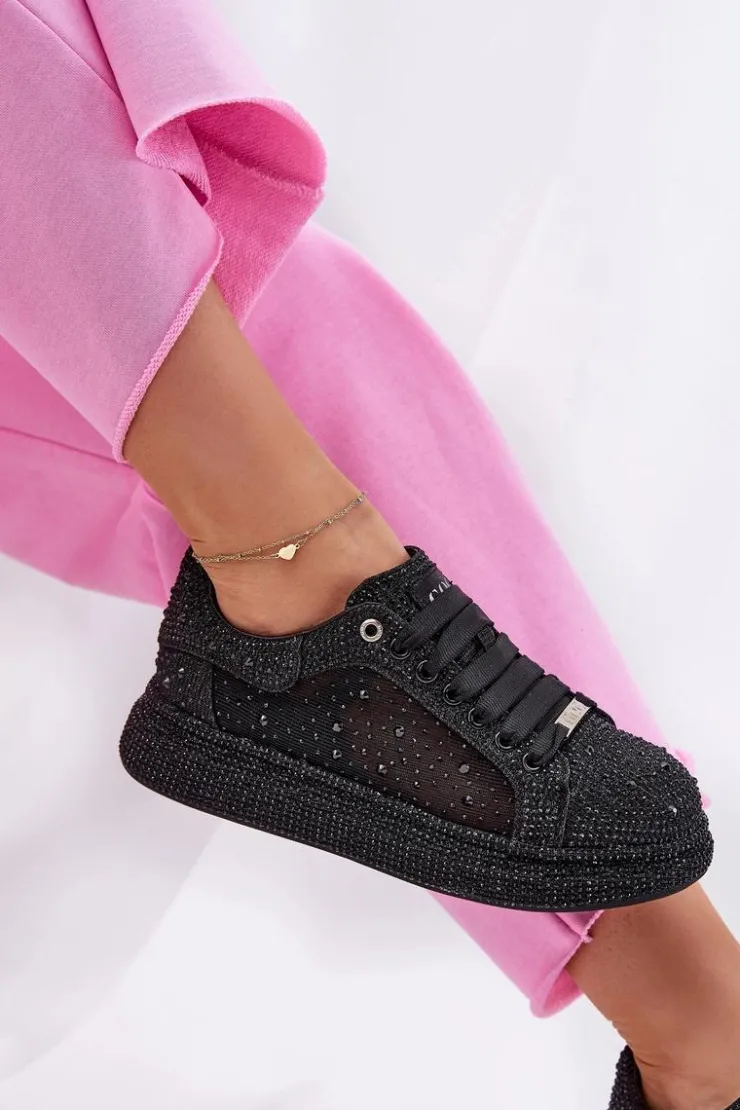 Damskie GOE Zdobione Sneakersy Na Platformie NN2N4021 Czarne