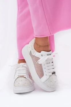 Outlet GOE Zdobione Sneakersy Na Platformie RR2N4003 Białe