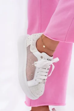 Outlet GOE Zdobione Sneakersy Na Platformie RR2N4003 Białe