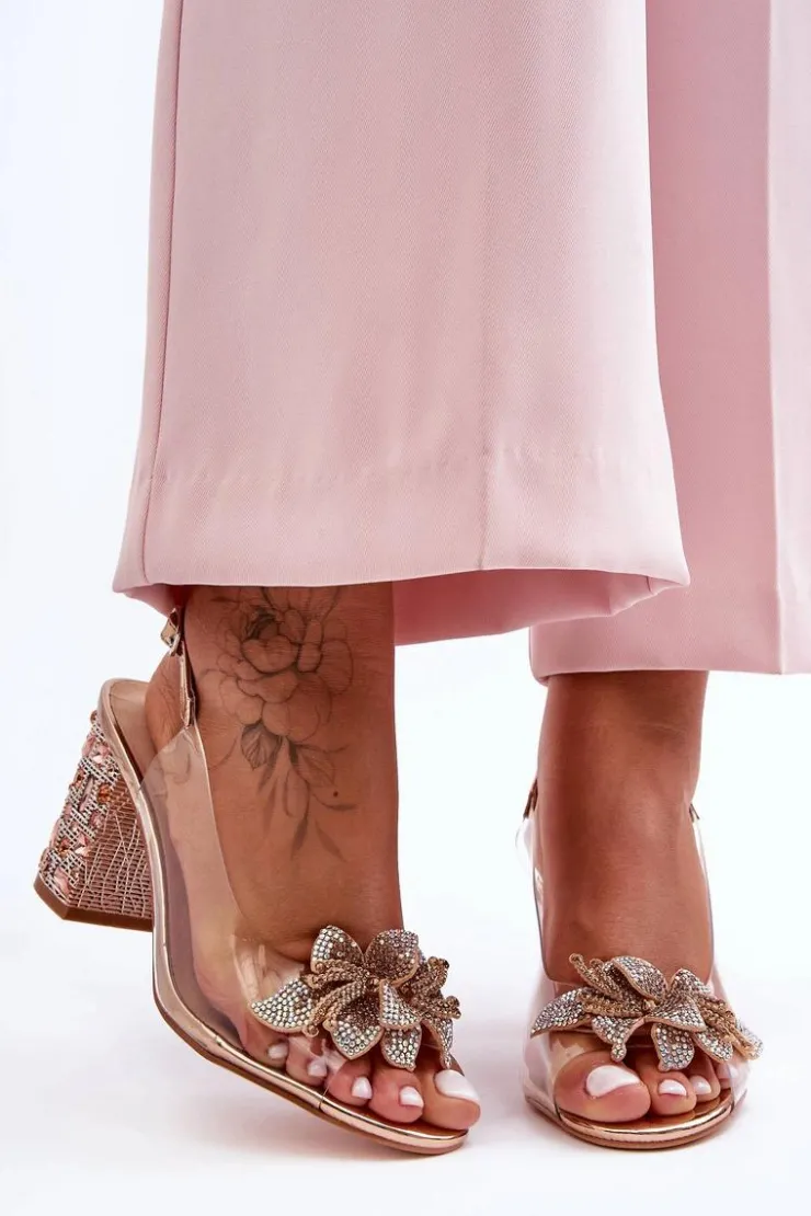 Damskie buty S.Barski Sandały Na Obcasie*Zdobione Stylowe Sandały Transparentne Różowe Złoto S.Barski MR1037-18
