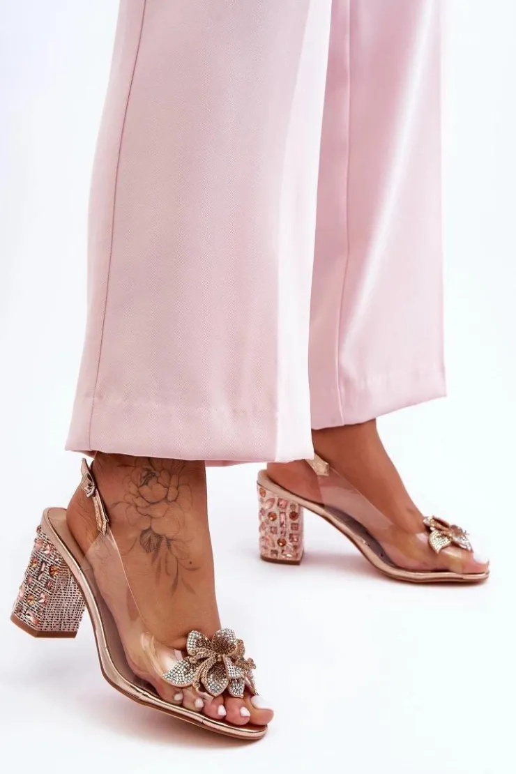Damskie buty S.Barski Sandały Na Obcasie*Zdobione Stylowe Sandały Transparentne Różowe Złoto S.Barski MR1037-18