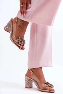 Damskie buty S.Barski Sandały Na Obcasie*Zdobione Stylowe Sandały Transparentne Różowe Złoto S.Barski MR1037-18