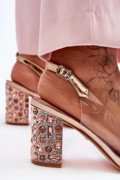 Damskie buty S.Barski Sandały Na Obcasie*Zdobione Stylowe Sandały Transparentne Różowe Złoto S.Barski MR1037-18