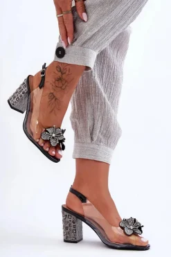 Damskie Damskie buty S.Barski Zdobione Stylowe Sandały Transparentne Czarne S.Barski MR1037-18