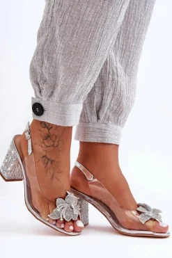 Damskie Damskie buty S.Barski Zdobione Stylowe Sandały Transparentne Srebrne S.Barski MR1037-18