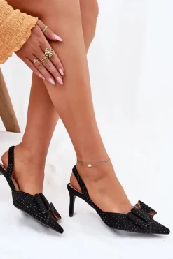 Boto Czółenka Klasyczne*Zdobione Szpilki Z Odkrytą Piętą I Kokardką Czarne Nilandriela Czarny