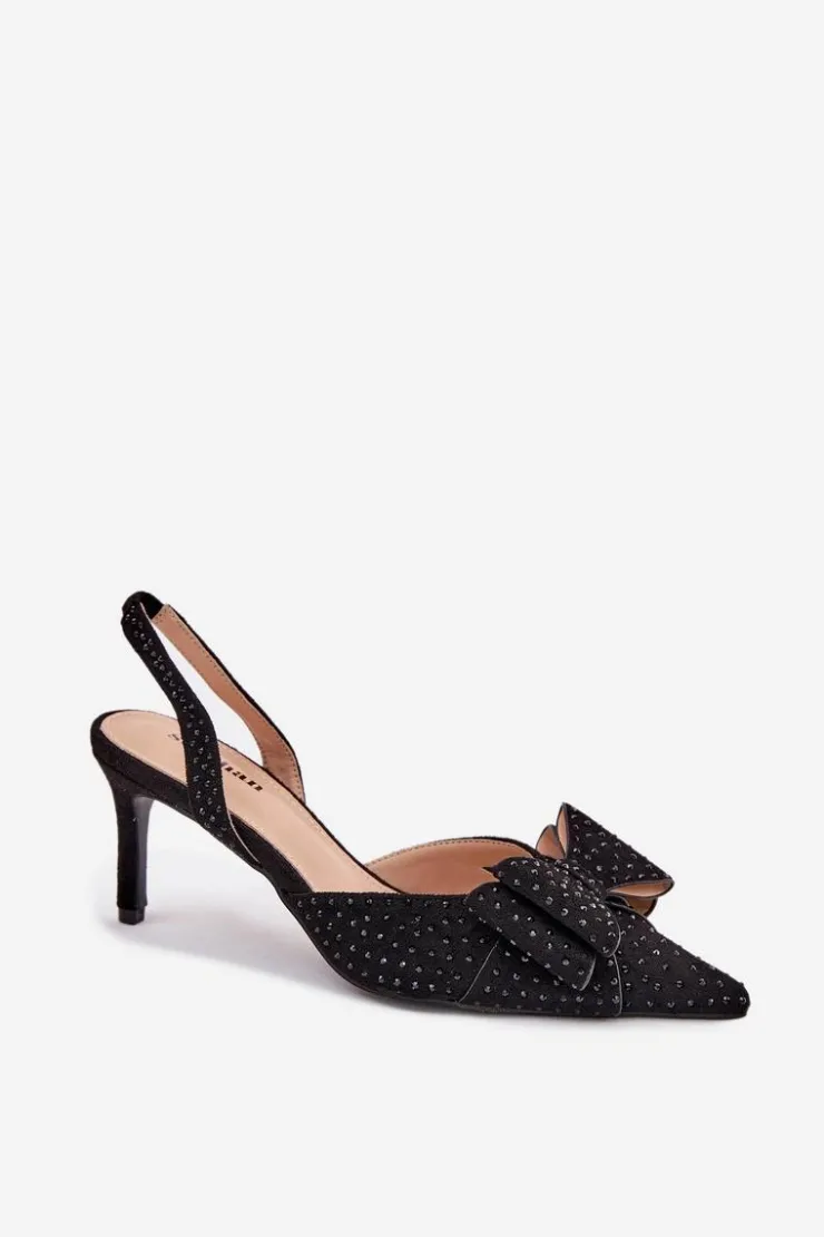 Boto Czółenka Klasyczne*Zdobione Szpilki Z Odkrytą Piętą I Kokardką Czarne Nilandriela Czarny