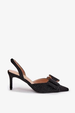 Boto Czółenka Klasyczne*Zdobione Szpilki Z Odkrytą Piętą I Kokardką Czarne Nilandriela Czarny